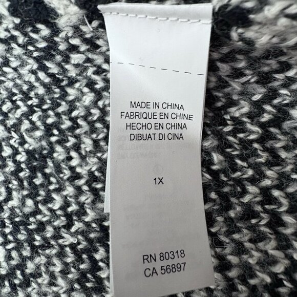 Lucky Brand Shawl Cardigan Open Black White Geometric Sweater Women’s 1X Warm - Picture 14 of 15